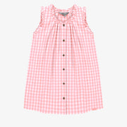 Robe à bretelles larges rose et blanche à carreaux en seersucker, enfant || Pink and white checkered dress with large straps in seersucker, child