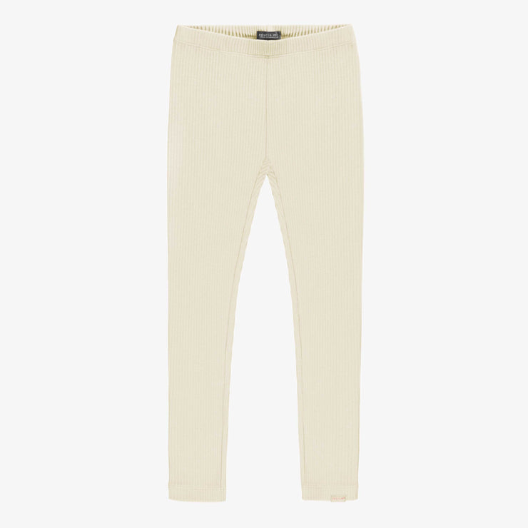 Legging long crème en tricot côtelé, enfant || Cream long legging in ribbed knit, child
