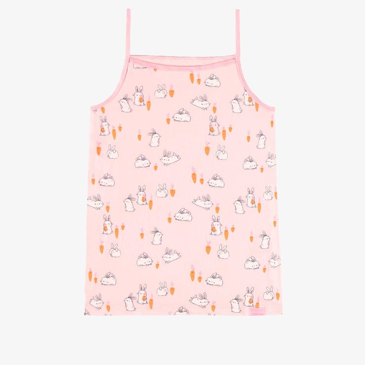 Camisole rose à motif de lapins et poules en jersey extensible, enfant || Pink camisole with bunnies and chickens print in stretch jersey, child
