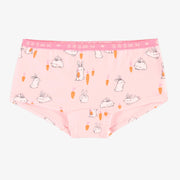 Culotte garçonne rose à motif delapins et de poules en jersey extensible, enfant || Pink boycut panties with bunnies and chickens print in stretch jersey, child