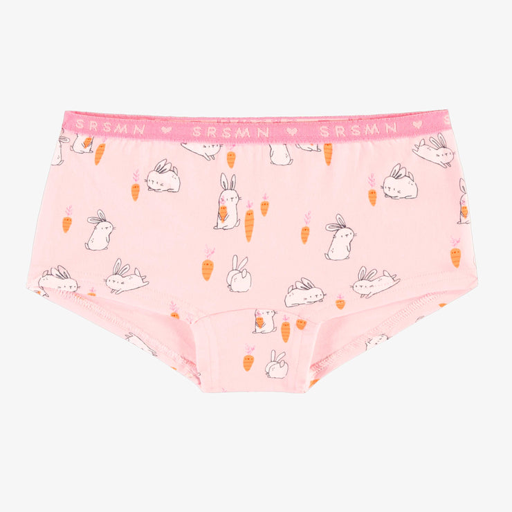 Culotte garçonne rose à motif delapins et de poules en jersey extensible, enfant || Pink boycut panties with bunnies and chickens print in stretch jersey, child
