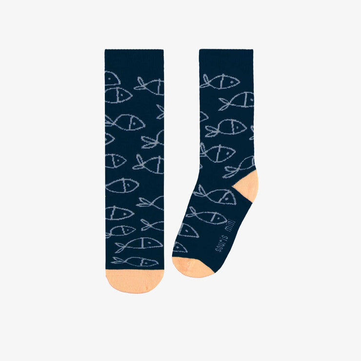 Chaussettes marines avec poissons, enfant || Navy socks with fish, child