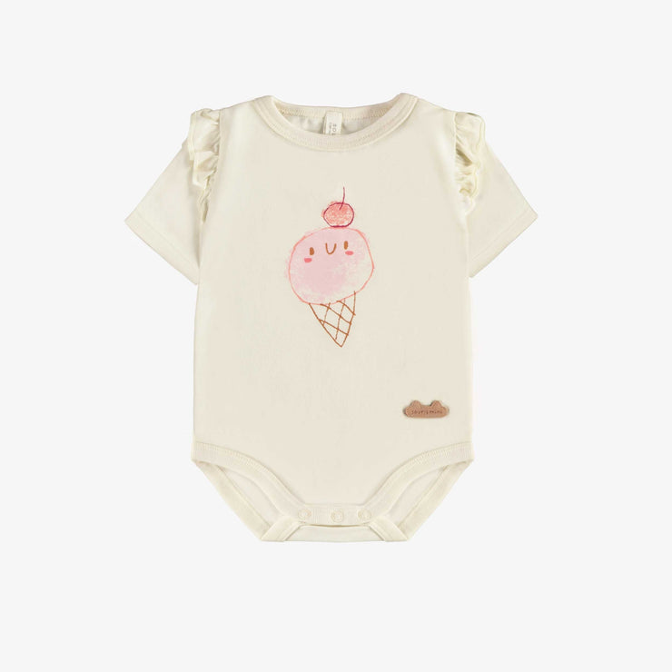 Cache-couche crème avec illustration et volants en coton biologique, naissance || Cream bodysuit with illustration and ruffle in organic cotton, newborn