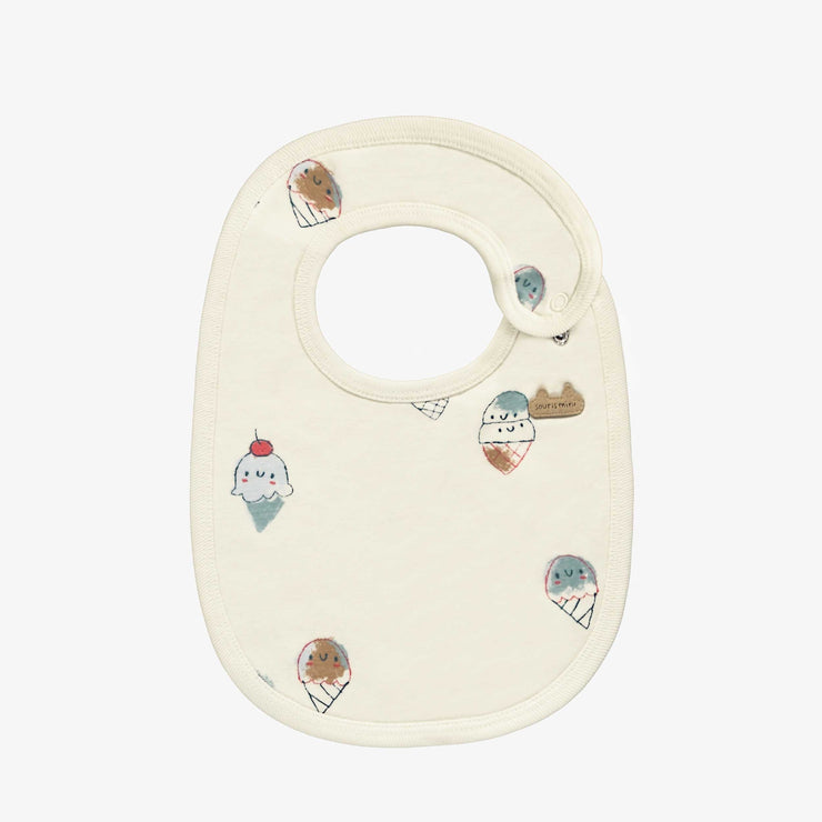 Bavoir crème avec motif de crème glacées, naissance || Cream bib with print, newborn