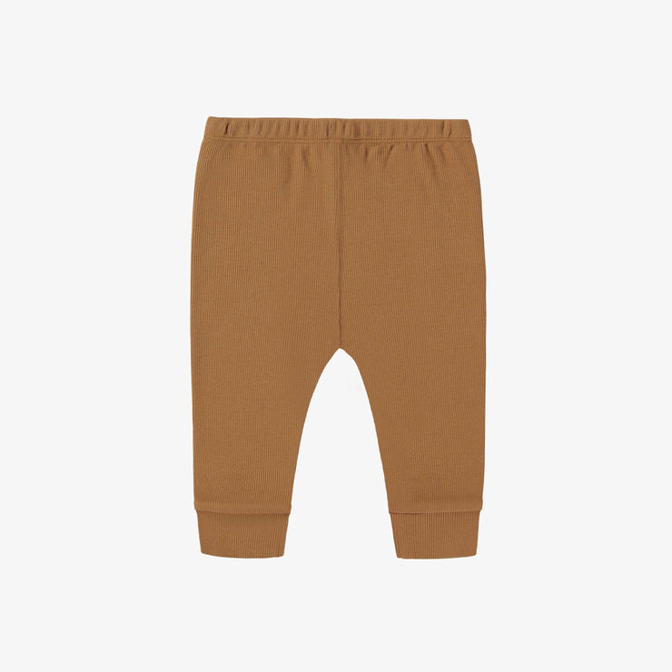 Legging brun caramel en tricot côtelé biologique, naissance || Caramel-brown leggings in organic rib knit, newborn