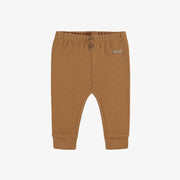 Legging brun caramel en tricot côtelé biologique, naissance || Caramel-brown leggings in organic rib knit, newborn