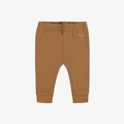 Legging brun caramel en tricot côtelé biologique, naissance || Caramel-brown leggings in organic rib knit, newborn