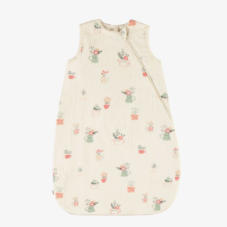 Gigoteuse crème matelassée à motif en mousseline, naissance || Cream quilted wearable blanket with pattern in muslin, newborn