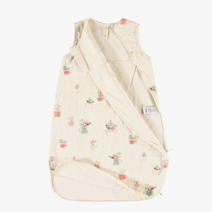 Gigoteuse crème matelassée à motif en mousseline, naissance || Cream quilted wearable blanket with pattern in muslin, newborn