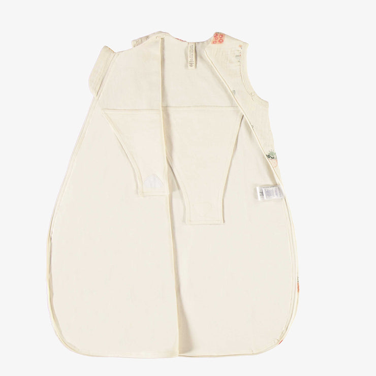 Gigoteuse crème matelassée à motif en mousseline, naissance || Cream quilted wearable blanket with pattern in muslin, newborn