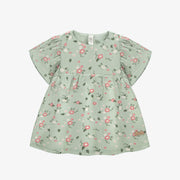 Robe manches courtes et bloomer vert clair fleuri en jersey biologique, naissance || Light green flowery short sleeves dress and bloomer in organic jersey, newborn