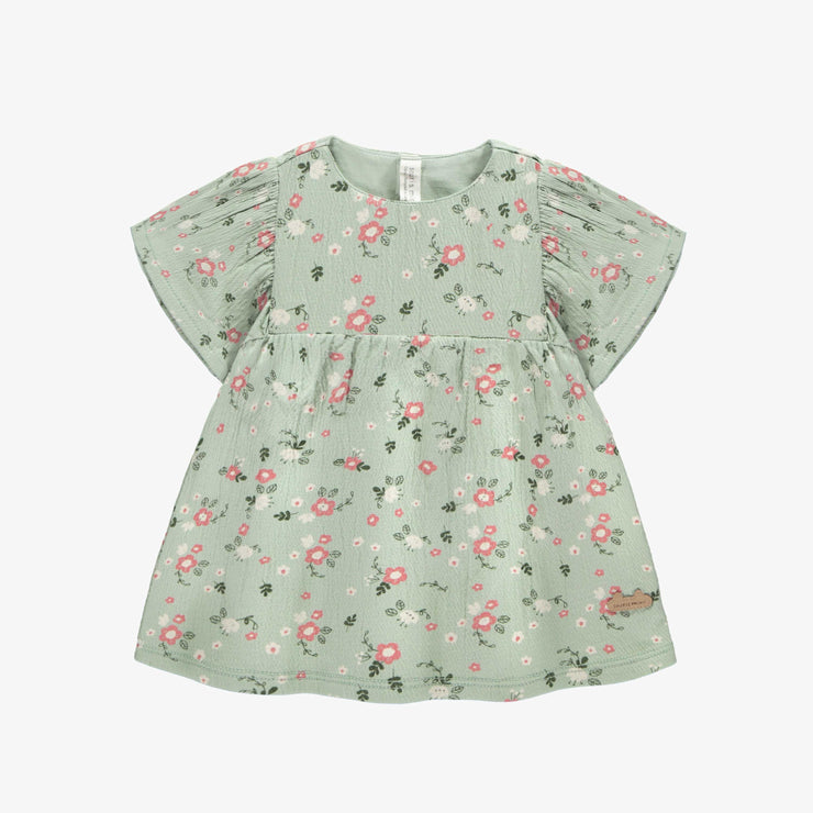 Robe manches courtes et bloomer vert clair fleuri en jersey biologique, naissance || Light green flowery short sleeves dress and bloomer in organic jersey, newborn