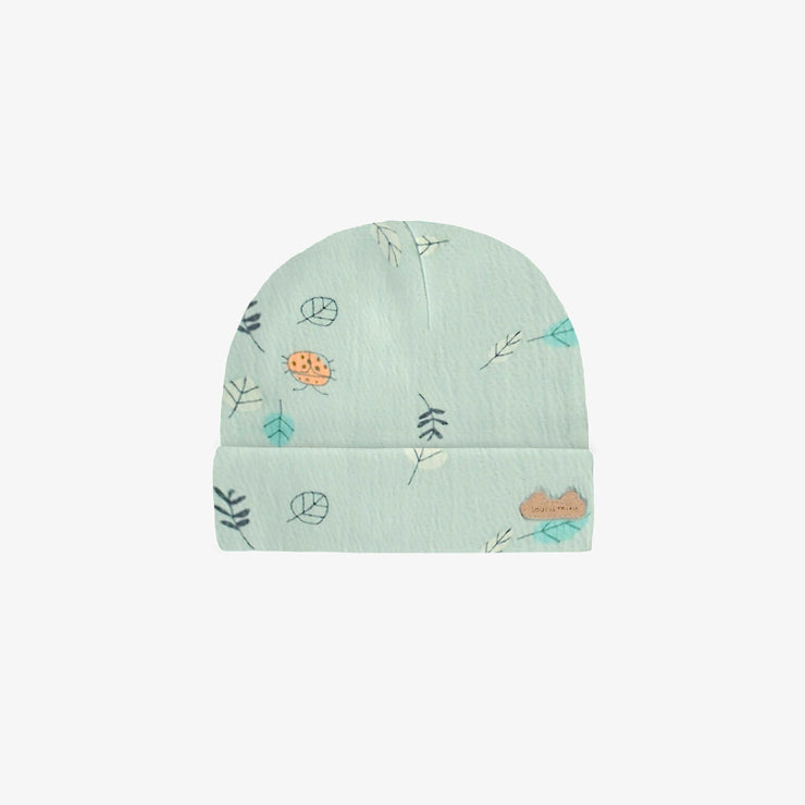 Bonnet vert clair avec motif en jersey biologique, naissance || Light green beanie with print in organic jersey, newborn