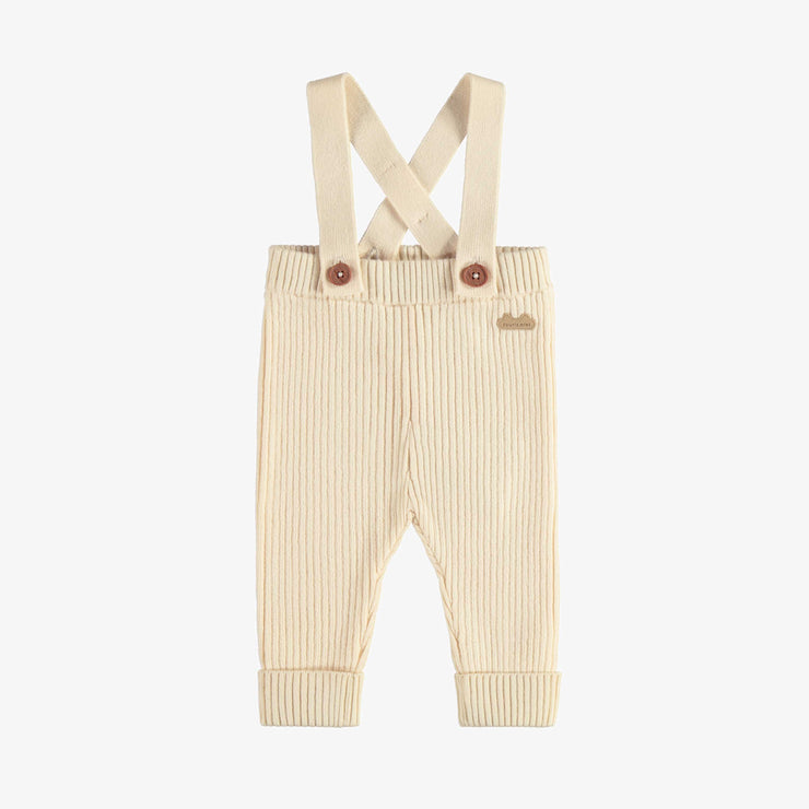 Pantalon de maille côtelée avec bretelles amovibles crème, naissance || Rib knit pants with removable straps cream, newborn