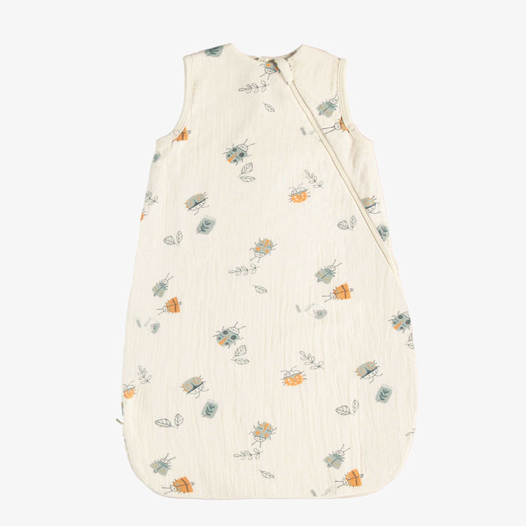 Gigoteuse crème matelassée à motif en mousseline, naissance || Cream quilted wearable blanket with pattern in muslin, newborn