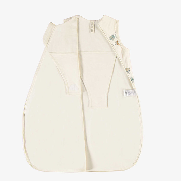 Gigoteuse crème matelassée à motif en mousseline, naissance || Cream quilted wearable blanket with pattern in muslin, newborn