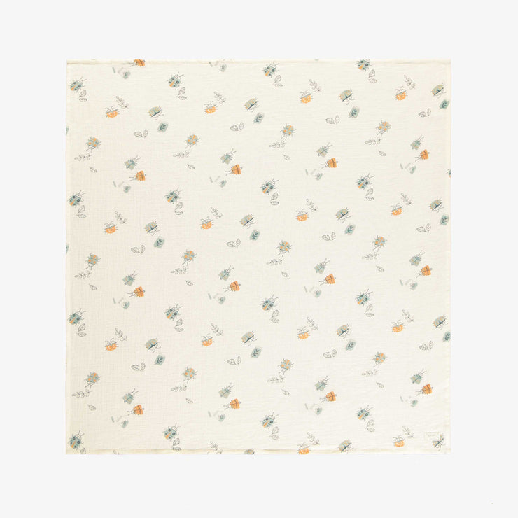 Couverture crème à motif en mousseline, naissance || Cream blanket with pattern in muslin, newborn
