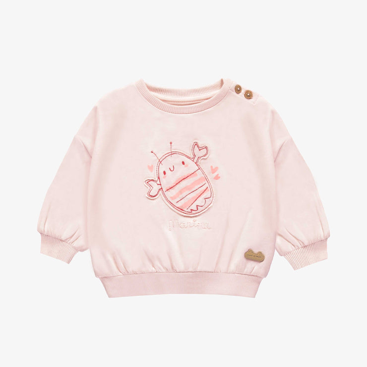 Chandail manches longues rose pâle avec illustration d'écrevisse en coton français, naissance || Pink long sleeves sweater with crayfish illustration in french terry, newborn