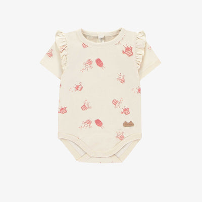 Cache-couche crème à motif d'écrevisses à manches courtes en jersey biologique, naissance || Cream bodysuit with a crayfish print and short sleeves in organic jersey, newborn