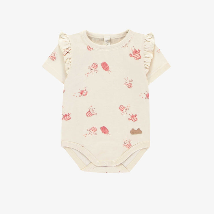 Cache-couche crème à motif d'écrevisses à manches courtes en jersey biologique, naissance || Cream bodysuit with a crayfish print and short sleeves in organic jersey, newborn