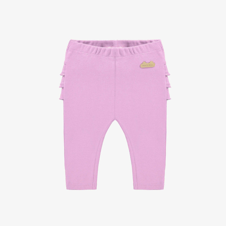 Legging mauve à volants en tricot côtelé biologique, naissance || Purple legging with ruffles in organic ribbed knit, newborn