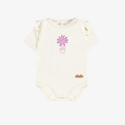 Cache-couche crème avec illustration en coton biologique, naissance || Cream bodysuit with illustration in organic cotton, newborn