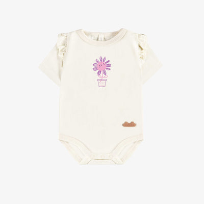 Cache-couche crème avec illustration en coton biologique, naissance || Cream bodysuit with illustration in organic cotton, newborn