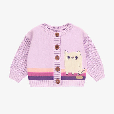 Veste de maille côtelée mauve à motif jacquard, naissance || Purple ribbed knit vest with jacquard pattern, newborn