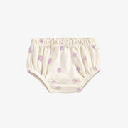Robe manches courtes et bloomer crème fleurie en coton biologique, naissance || Cream floral short sleeves dress and bloomer in organic cotton, newborn