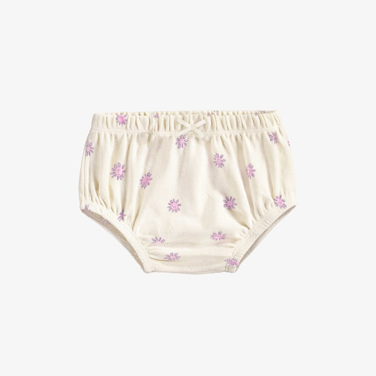 Robe manches courtes et bloomer crème fleurie en coton biologique, naissance || Cream floral short sleeves dress and bloomer in organic cotton, newborn