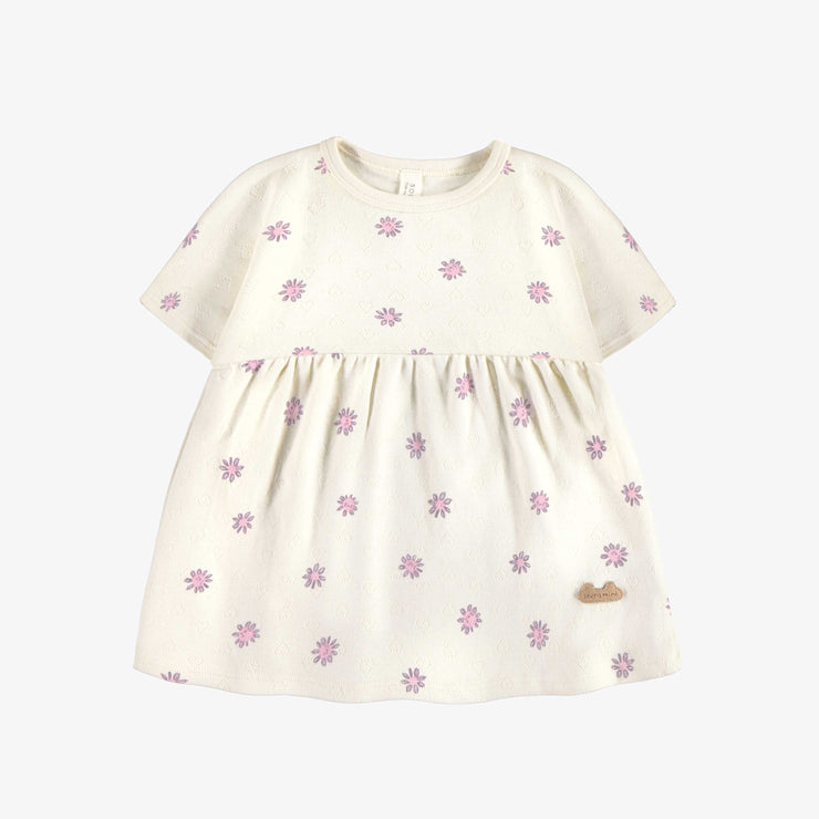 Robe manches courtes et bloomer crème fleurie en coton biologique, naissance || Cream floral short sleeves dress and bloomer in organic cotton, newborn