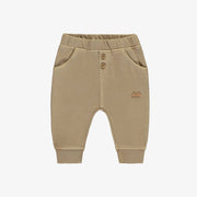 Pantalon brun pâle coupe décontractée style jogging en coton français, naissance || Light brown pants regular fit jogger style in French terry, newborn