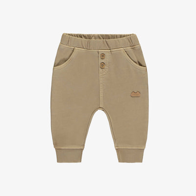 Pantalon brun pâle coupe décontractée style jogging en coton français, naissance || Light brown pants regular fit jogger style in French terry, newborn
