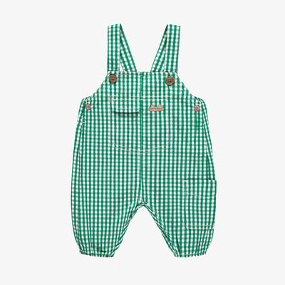 Salopette coupe décontractée verte à carreaux, naissance || Plaid green relaxed fit overall, newborn