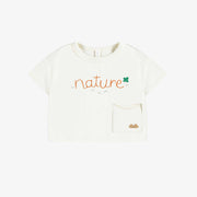 T-shirt à manches courtes crème avec illustration en doux coton, naissance || Cream short sleeves t-shirt with print in soft cotton, newborn