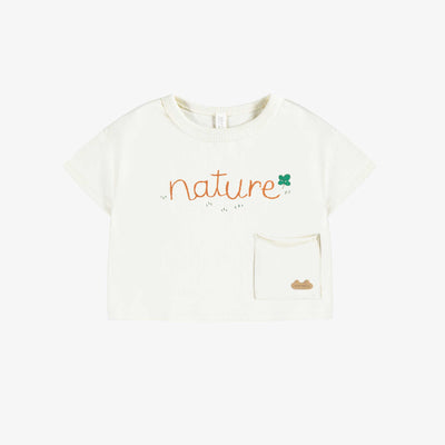 T-shirt à manches courtes crème avec illustration en doux coton, naissance || Cream short sleeves t-shirt with print in soft cotton, newborn