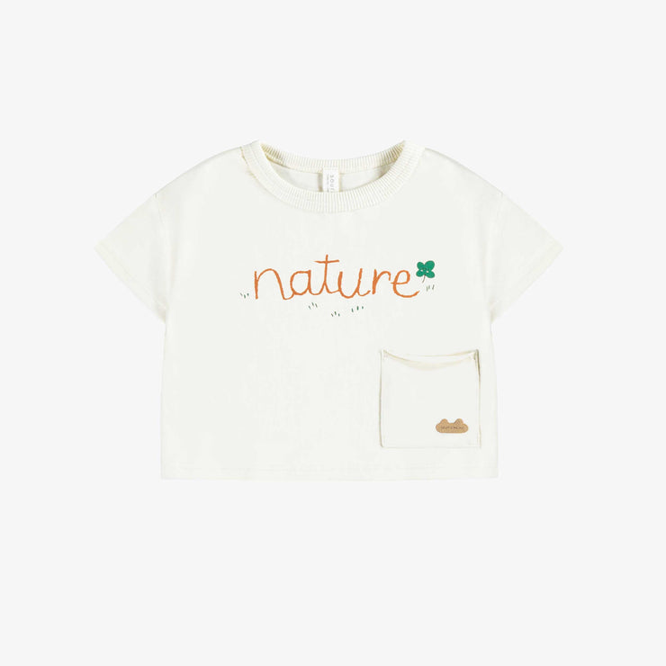 T-shirt à manches courtes crème avec illustration en doux coton, naissance || Cream short sleeves t-shirt with print in soft cotton, newborn