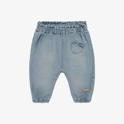 Pantalon coupe ample de style jogger en denim léger bleu pâle, naissance || Light blue denim loose fit pant, newborn