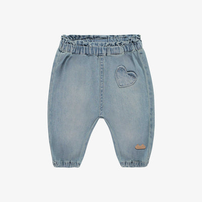 Pantalon coupe ample de style jogger en denim léger bleu pâle, naissance || Light blue denim loose fit pant, newborn