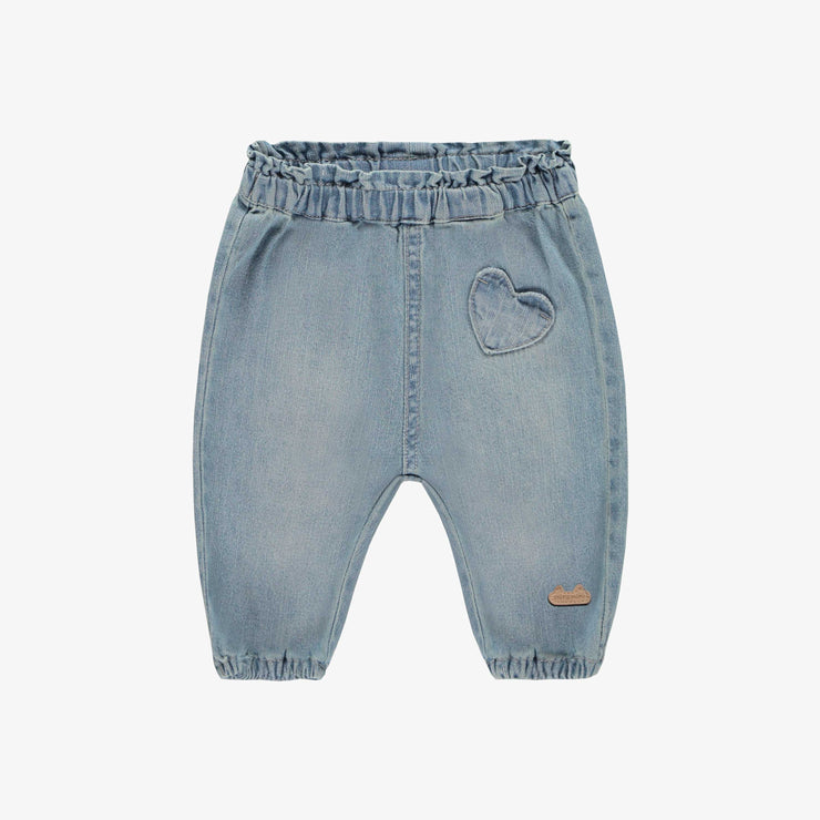 Pantalon coupe ample de style jogger en denim léger bleu pâle, naissance || Light blue denim loose fit pant, newborn