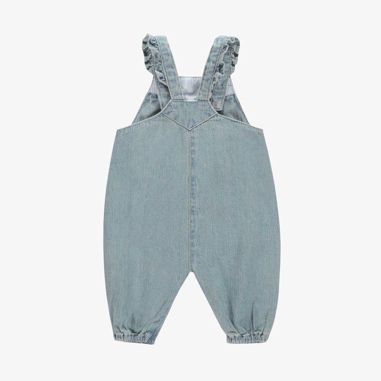 Salopette coupe décontractée de style jogger en denim léger bleu pâle, naissance || Light blue denim overalls relaxed fit, newborn
