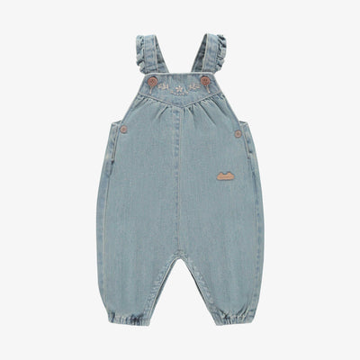 Salopette coupe décontractée de style jogger en denim léger bleu pâle, naissance || Light blue denim overalls relaxed fit, newborn