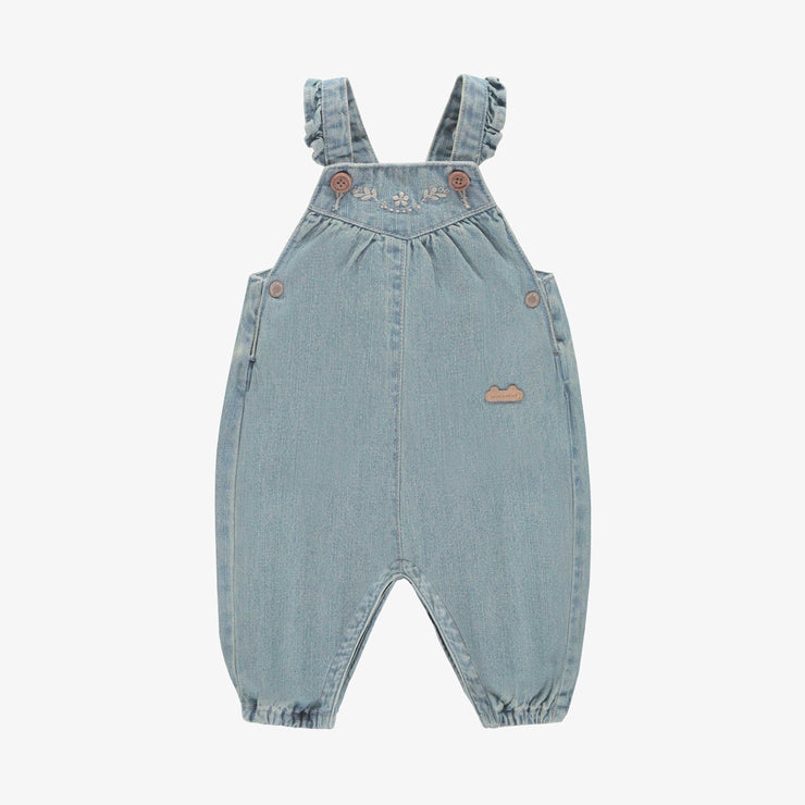 Salopette coupe décontractée de style jogger en denim léger bleu pâle, naissance || Light blue denim overalls relaxed fit, newborn