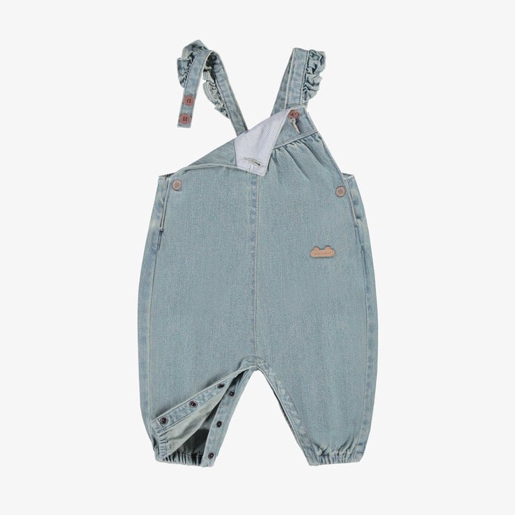 Salopette coupe décontractée de style jogger en denim léger bleu pâle, naissance || Light blue denim overalls relaxed fit, newborn