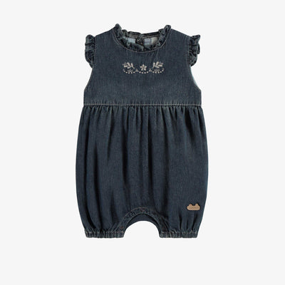 Une pièce coupe régulière en denim léger bleu foncé, naissance || Dark blue one piece in light denim regular fit, newborn