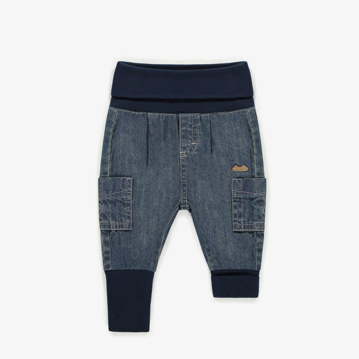 Pantalon évolutif coupe décontractée en denim léger bleu moyen, naissance || Light blue medium denim evolutive pants, newborn