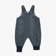 Salopette évolutive coupe décontractée en denim léger bleu foncé, naissance || Lightweight dark blue denim relaxed fit and evolutive overalls, newborn