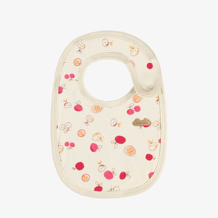 Bavoir crème avec motif de cerises en coton biologique, naissance || Cream bib with cherries print in organic cotton, newborn