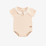 Cache-couche rose à rayures avec col en coton biologique, naissance || Pink bodysuit with stripes and a collar in organic cotton, newborn