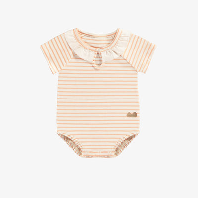 Cache-couche rose à rayures avec col en coton biologique, naissance || Pink bodysuit with stripes and a collar in organic cotton, newborn